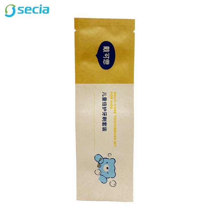 Three Side Sealed Kraft Paper Toothbrush Pouch